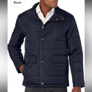 New COLE HAAN Signature Box Quilted Men's Puffer Coat Winter Jacket Navy Blue XL